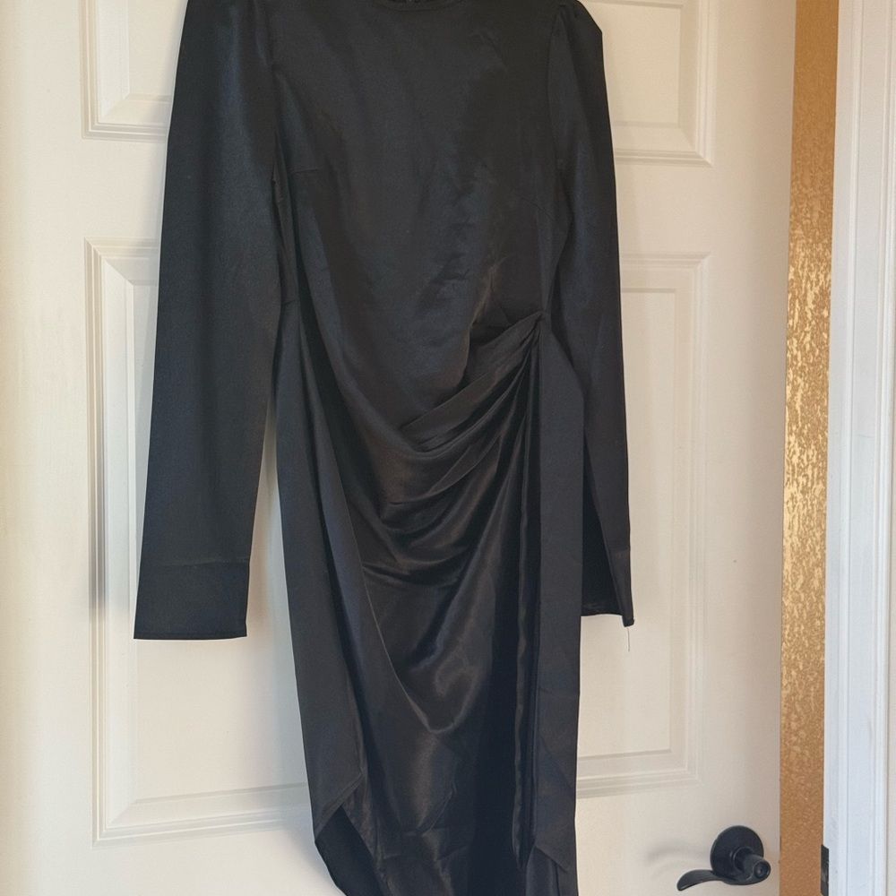Elegant Black Satin Draped Dress